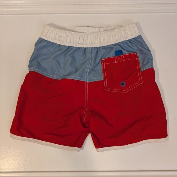 Mini Boden Swim Trunks Board Shorts Classic Red Blue Shark Surf - Size 9/10 - Picture 2 of 4